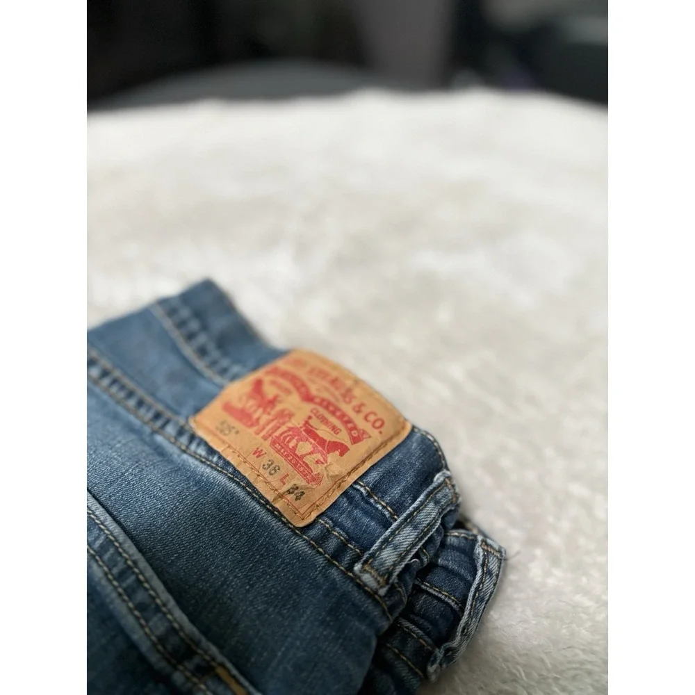 Levi's 505 Mens Blue Straight Denim‎ Jeans Size 36x34 Pants Faded